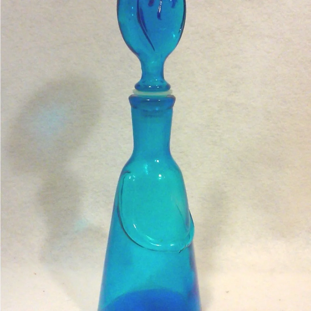Vintage Blue Glass Art Glass Face Decanter Bottle